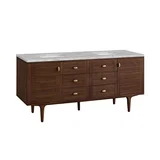 Amberly 72" Double Vanity, Mid-Century Walnut w/ 3 CM Victorian Silver Top