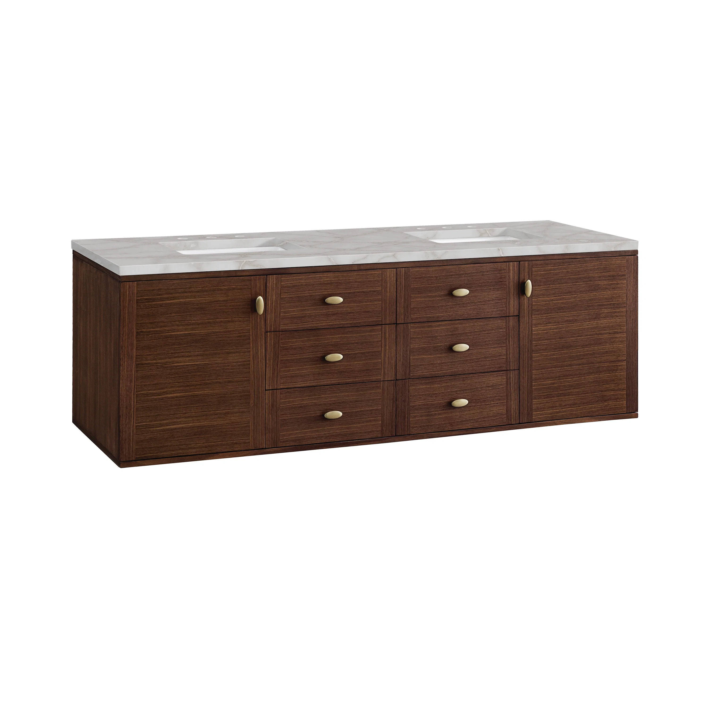 Amberly 72" Double Vanity, Mid-Century Walnut w/ 3 CM Victorian Silver Top