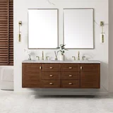 Amberly 72" Double Vanity, Mid-Century Walnut w/ 3 CM Victorian Silver Top