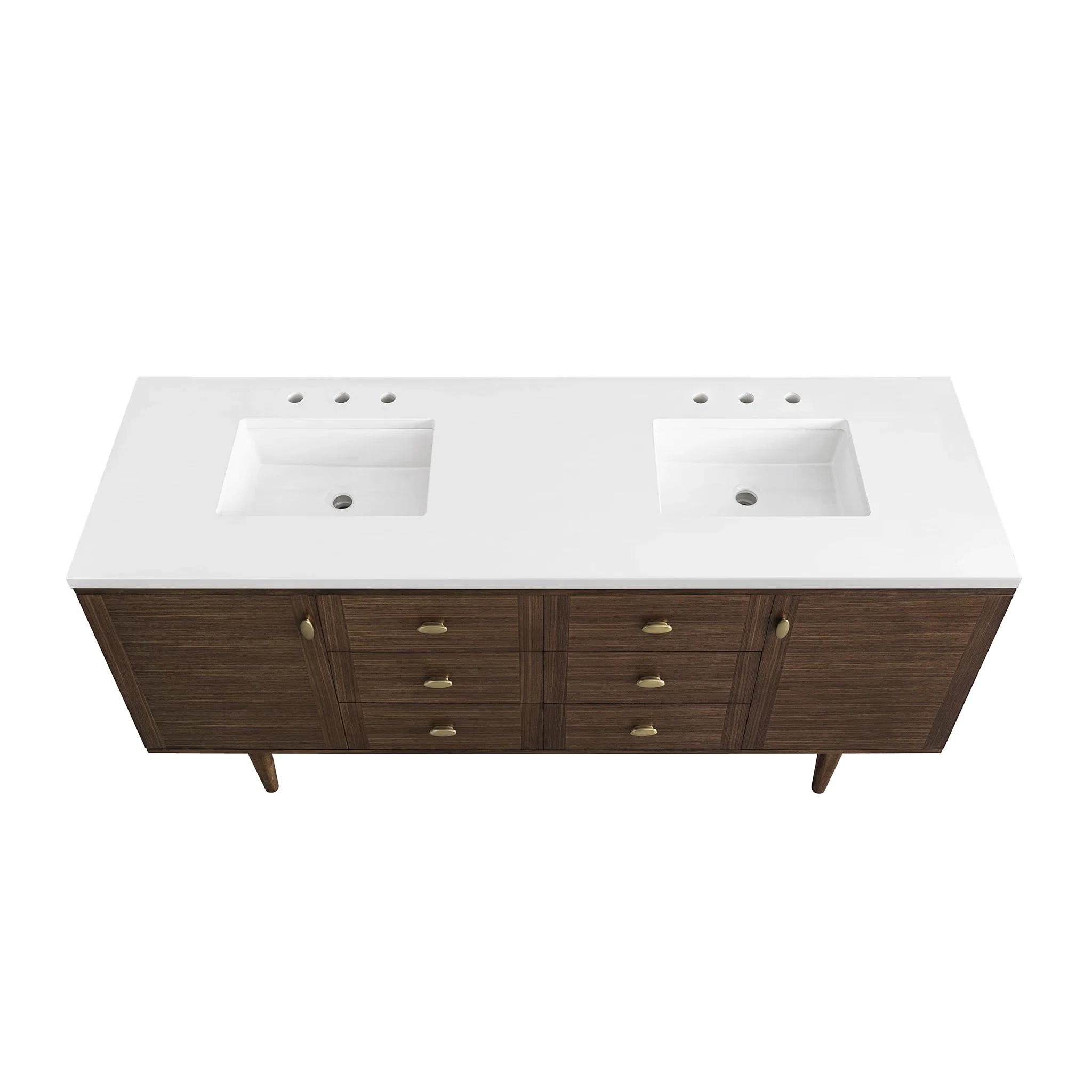 Amberly 72" Double Vanity, Mid-Century Walnut w/ 3 CM White Zeus Top