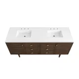 Amberly 72" Double Vanity, Mid-Century Walnut w/ 3 CM White Zeus Top