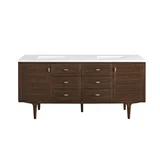 Amberly 72" Double Vanity, Mid-Century Walnut w/ 3 CM White Zeus Top