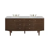 Amberly 72" Double Vanity, Mid-Century Walnut w/ 3 CM Eternal Jasmine Pearl Top w/FreePower Wireless Charger