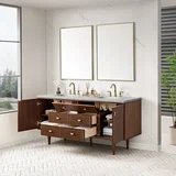 Amberly 72" Double Vanity, Mid-Century Walnut w/ 3 CM Eternal Jasmine Pearl Top w/FreePower Wireless Charger