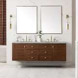 Amberly 72" Double Vanity, Mid-Century Walnut w/ 3 CM Eternal Jasmine Pearl Top w/FreePower Wireless Charger