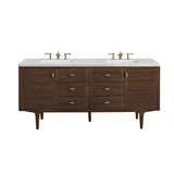 Amberly 72" Double Vanity, Mid-Century Walnut w/ 3 CM Ethereal Noctis Top w/FreePower Wireless Charger