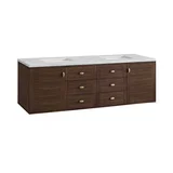 Amberly 72" Double Vanity, Mid-Century Walnut w/ 3 CM Ethereal Noctis Top w/FreePower Wireless Charger