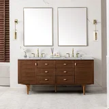 Amberly 72" Double Vanity, Mid-Century Walnut w/ 3 CM Ethereal Noctis Top w/FreePower Wireless Charger