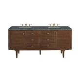 Amberly 72" Double Vanity, Mid-Century Walnut w/ 3 CM Parisien Bleu Top w/FreePower Wireless Charger