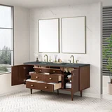 Amberly 72" Double Vanity, Mid-Century Walnut w/ 3 CM Parisien Bleu Top w/FreePower Wireless Charger