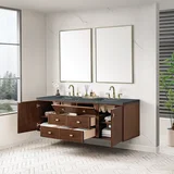 Amberly 72" Double Vanity, Mid-Century Walnut w/ 3 CM Parisien Bleu Top w/FreePower Wireless Charger