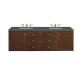 Amberly 72" Double Vanity, Mid-Century Walnut w/ 3 CM Parisien Bleu Top w/FreePower Wireless Charger