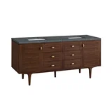 Amberly 72" Double Vanity, Mid-Century Walnut w/ 3 CM Parisien Bleu Top w/FreePower Wireless Charger