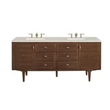 Amberly 72" Double Vanity, Mid-Century Walnut, w/ 3 CM Siberian Silestone Top w/FreePower Wireless Charger
