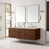 Amberly 72" Double Vanity, Mid-Century Walnut, w/ 3 CM Siberian Silestone Top w/FreePower Wireless Charger