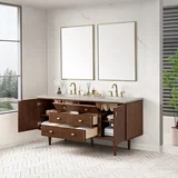 Amberly 72" Double Vanity, Mid-Century Walnut, w/ 3 CM Siberian Silestone Top w/FreePower Wireless Charger