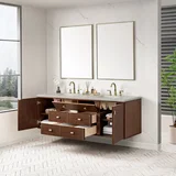 Amberly 72" Double Vanity, Mid-Century Walnut, w/ 3 CM Siberian Silestone Top w/FreePower Wireless Charger