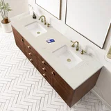 Amberly 72" Double Vanity, Mid-Century Walnut, w/ 3 CM Siberian Silestone Top w/FreePower Wireless Charger