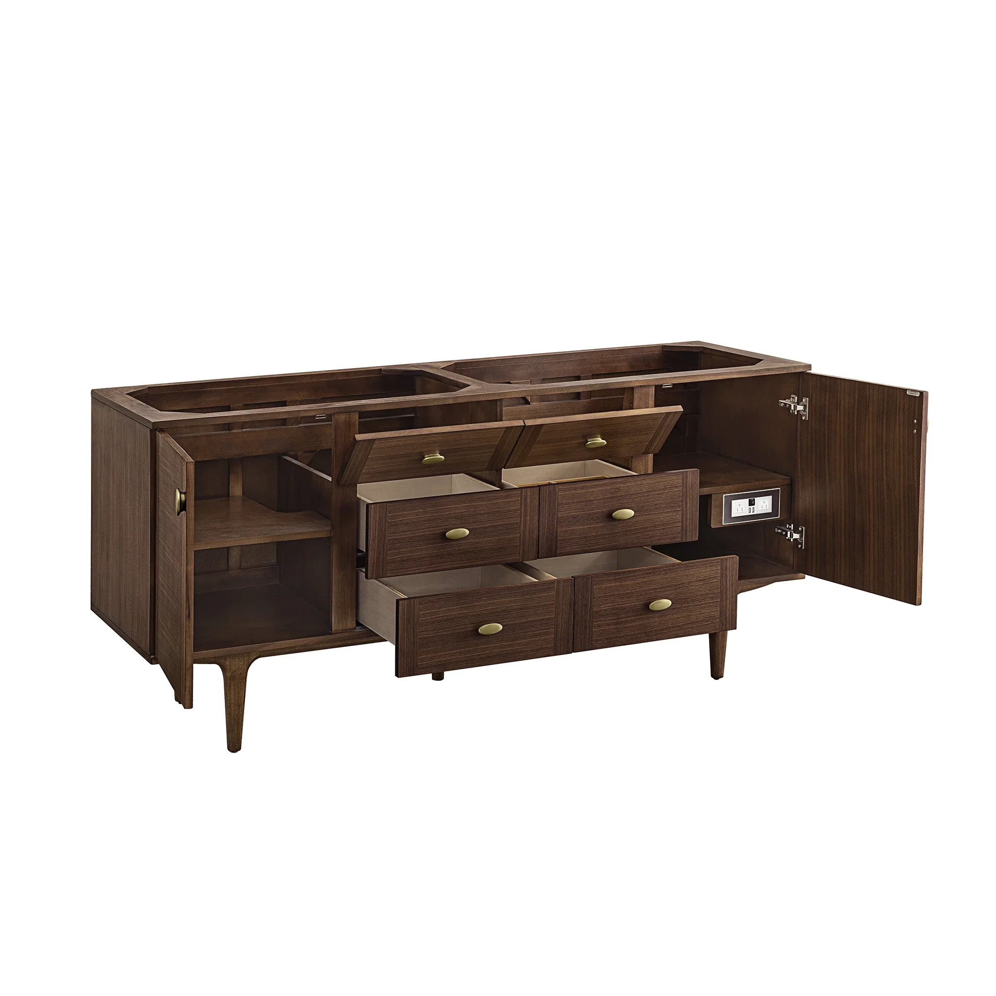 Amberly 72" Double Vanity, Mid-Century Walnut, w/ 3 CM Siberian Silestone Top w/FreePower Wireless Charger