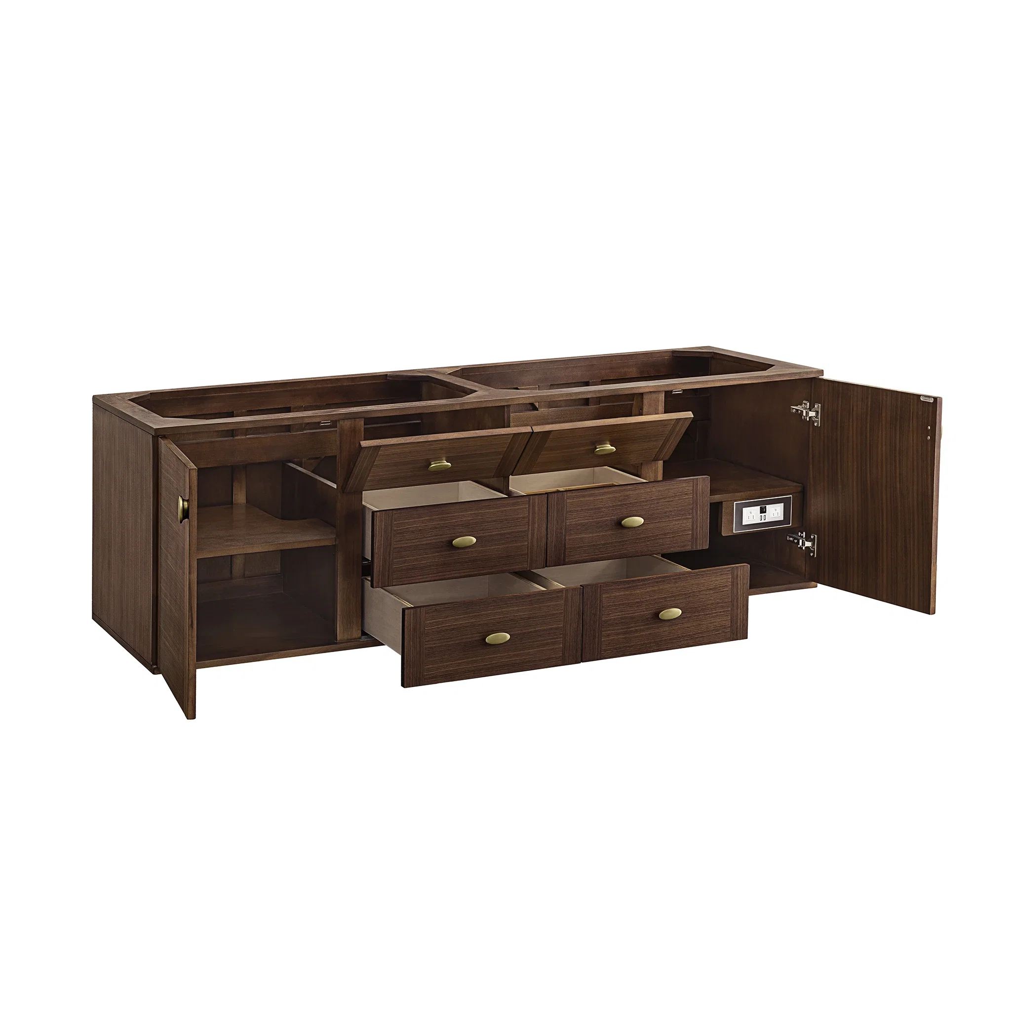 Amberly 72" Double Vanity, Mid-Century Walnut, w/ 3 CM Siberian Silestone Top w/FreePower Wireless Charger