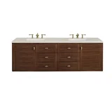 Amberly 72" Double Vanity, Mid-Century Walnut, w/ 3 CM Siberian Silestone Top w/FreePower Wireless Charger