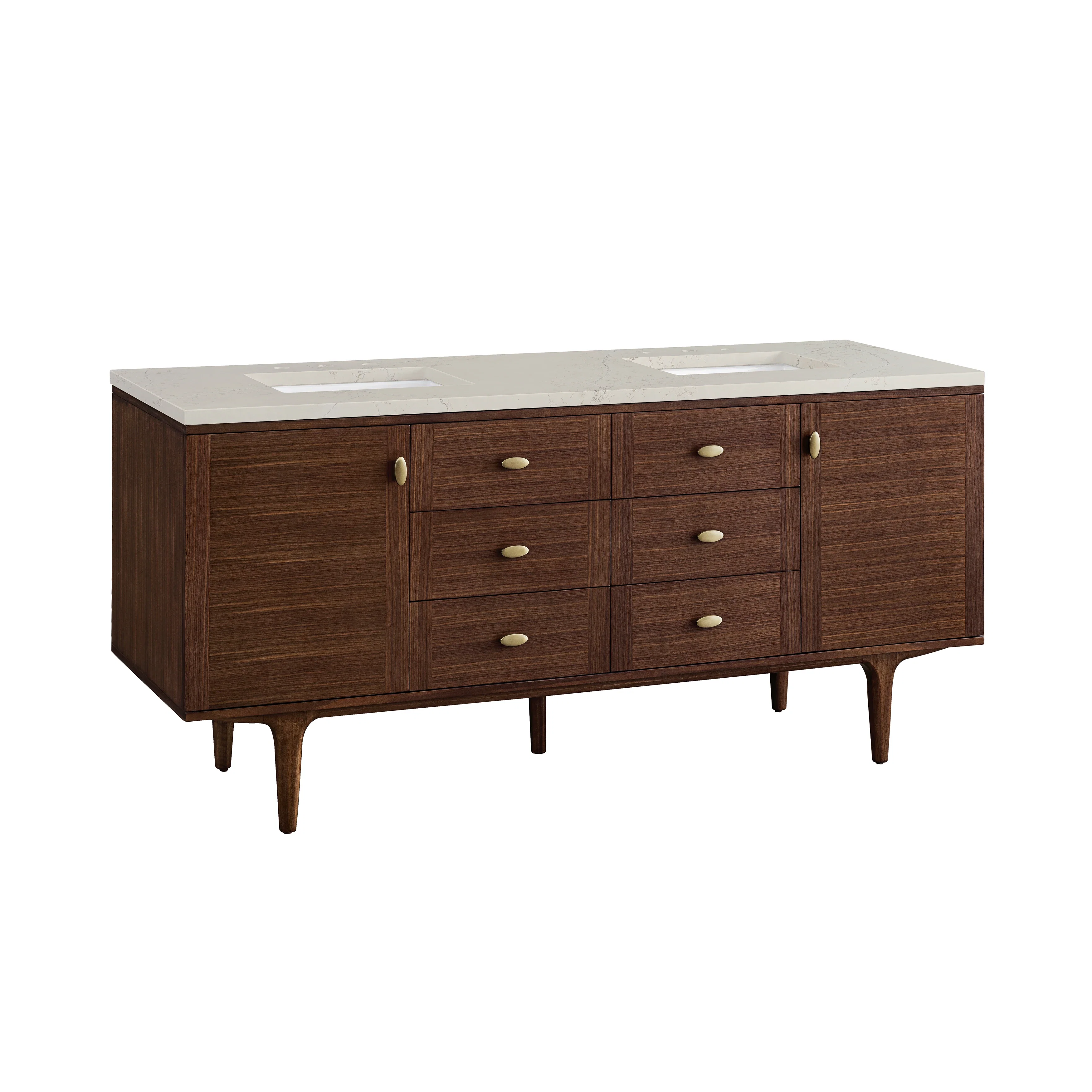 Amberly 72" Double Vanity, Mid-Century Walnut, w/ 3 CM Siberian Silestone Top w/FreePower Wireless Charger