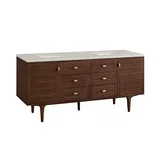 Amberly 72" Double Vanity, Mid-Century Walnut, w/ 3 CM Siberian Silestone Top w/FreePower Wireless Charger