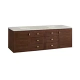 Amberly 72" Double Vanity, Mid-Century Walnut, w/ 3 CM Siberian Silestone Top w/FreePower Wireless Charger