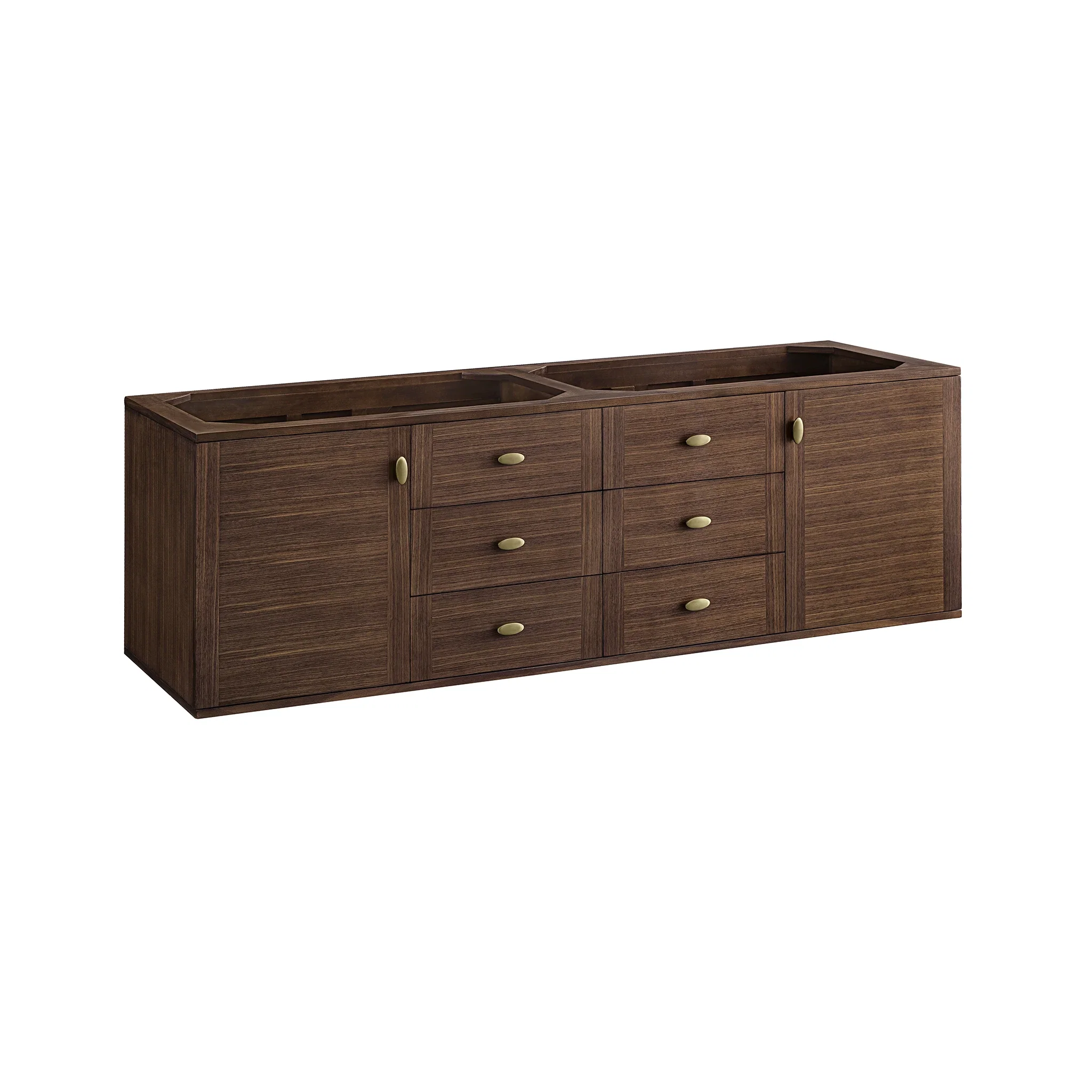 Amberly 72" Double Vanity, Mid-Century Walnut, w/ 3 CM Siberian Silestone Top w/FreePower Wireless Charger