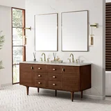 Amberly 72" Double Vanity, Mid-Century Walnut, w/ 3 CM Siberian Silestone Top w/FreePower Wireless Charger