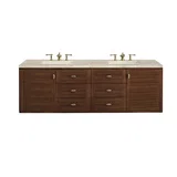 Amberly 72" Double Vanity, Mid-Century Walnut, w/ 3 CM Tajnar Eclos Top w/FreePower Wireless Charger