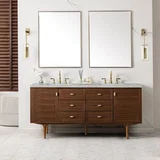 Amberly 72" Double Vanity, Mid-Century Walnut w/ 3 CM Victorian Silver Top w/FreePower Wireless Charger