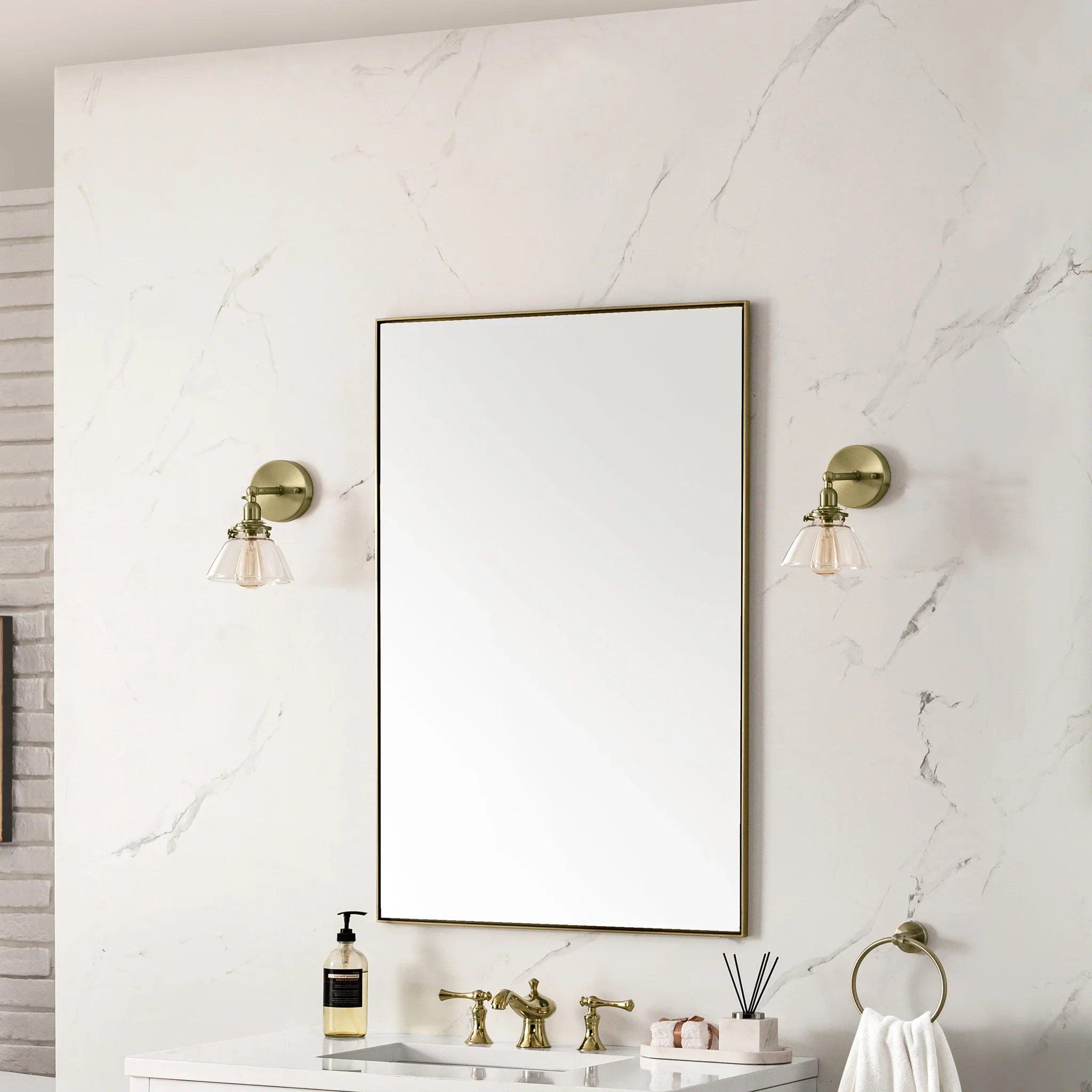 Rohe 26" Rectangular Mirror, Champagne Brass