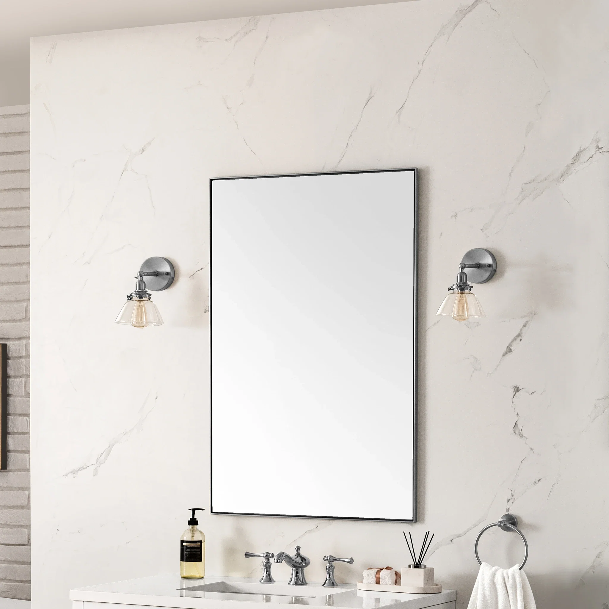 Rohe 26" Rectangular Mirror, Satin Nickel