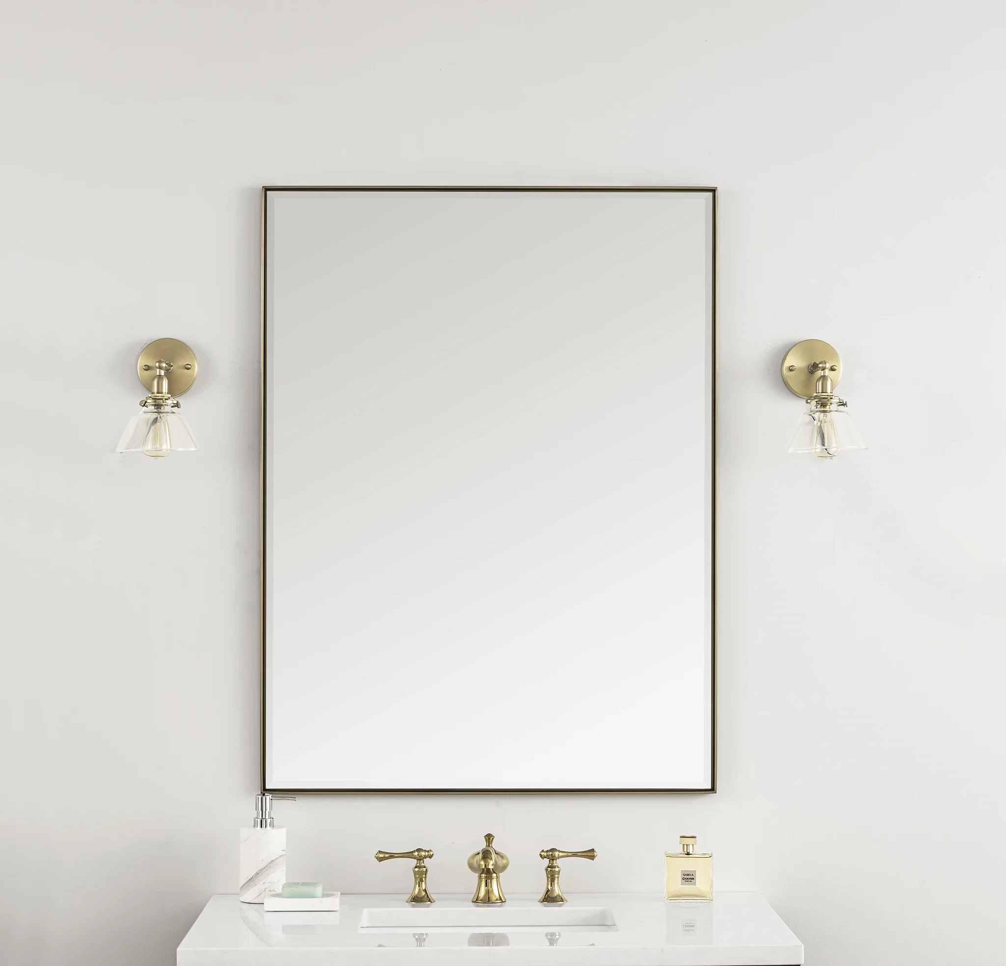 Rohe 30" Rectangular Mirror, Champagne Brass