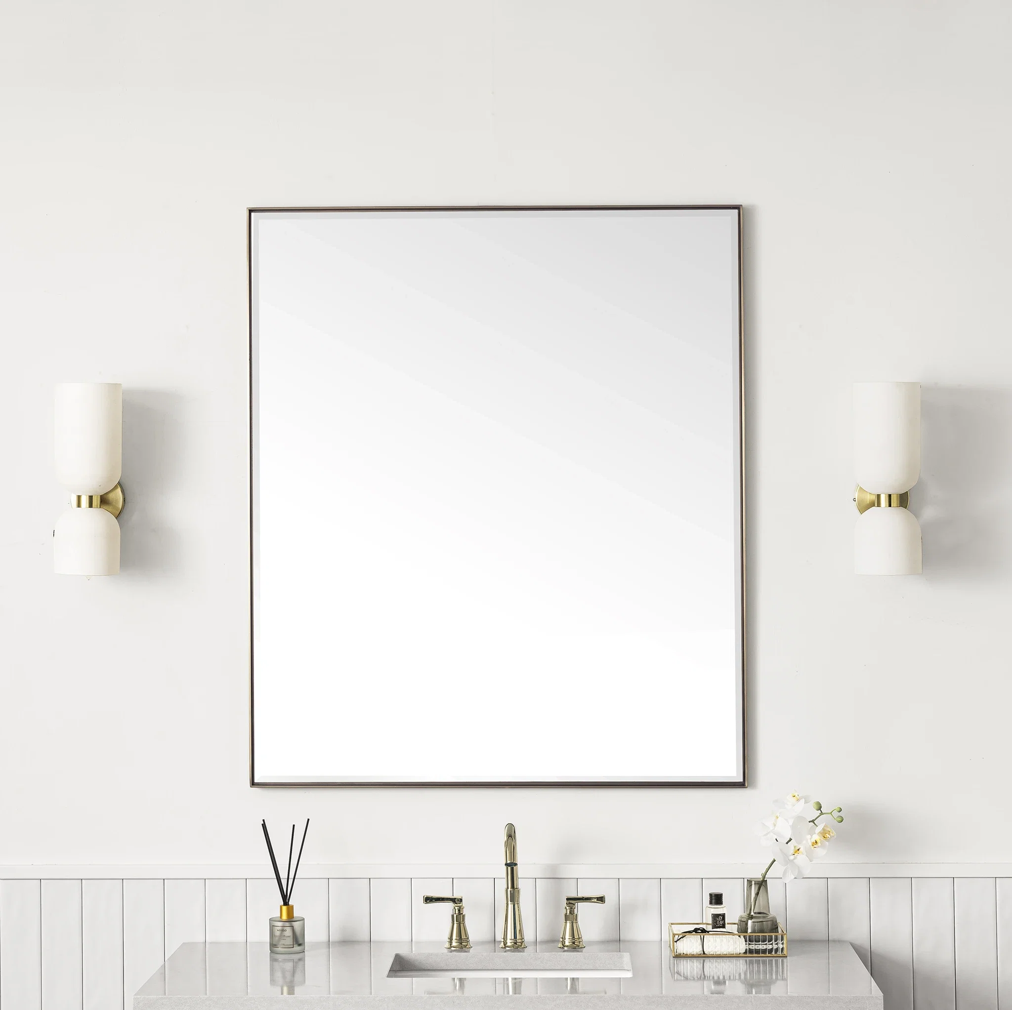 Rohe 36" Rectangular Mirror, Champagne Brass