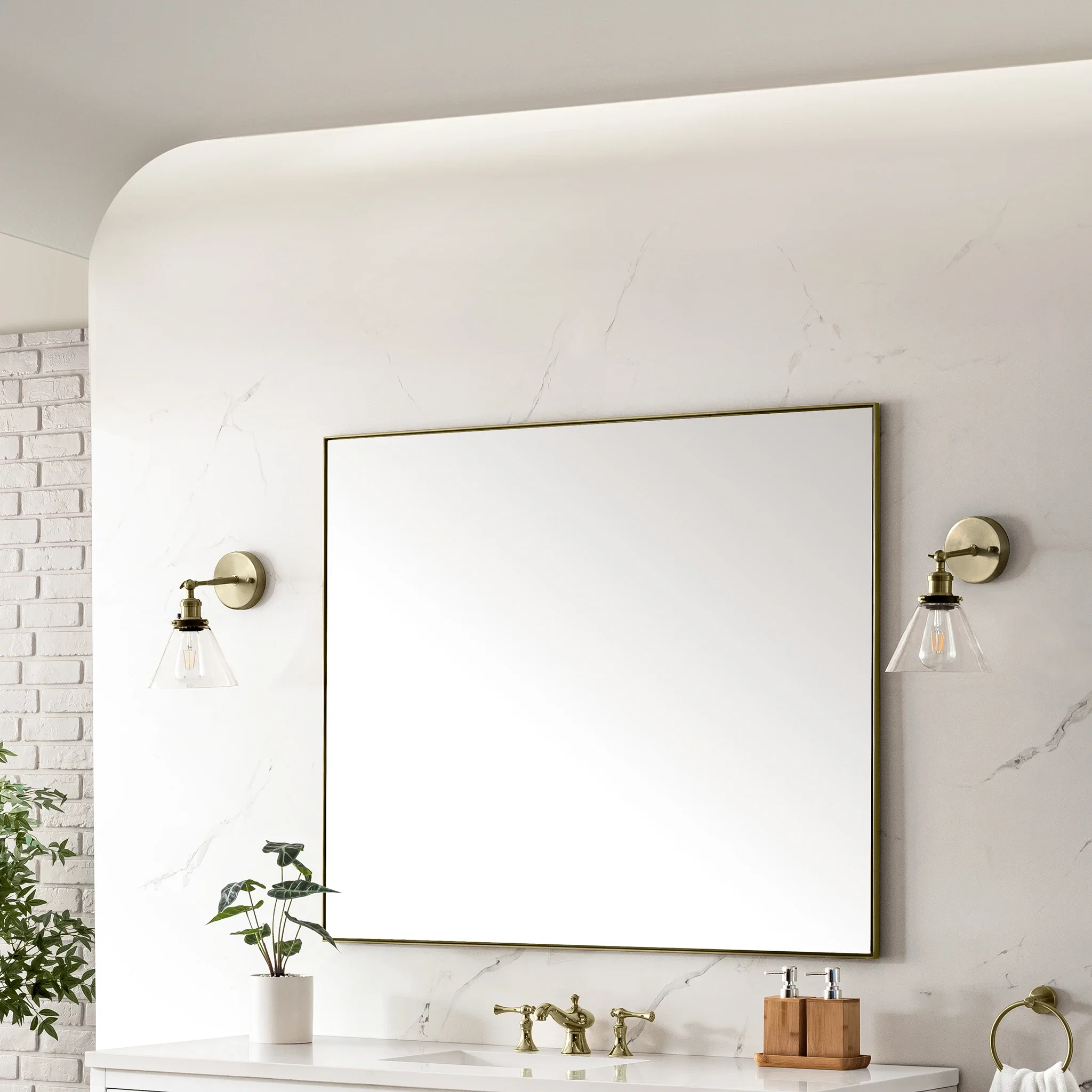 Rohe 48" Rectangular Mirror, Champagne Brass