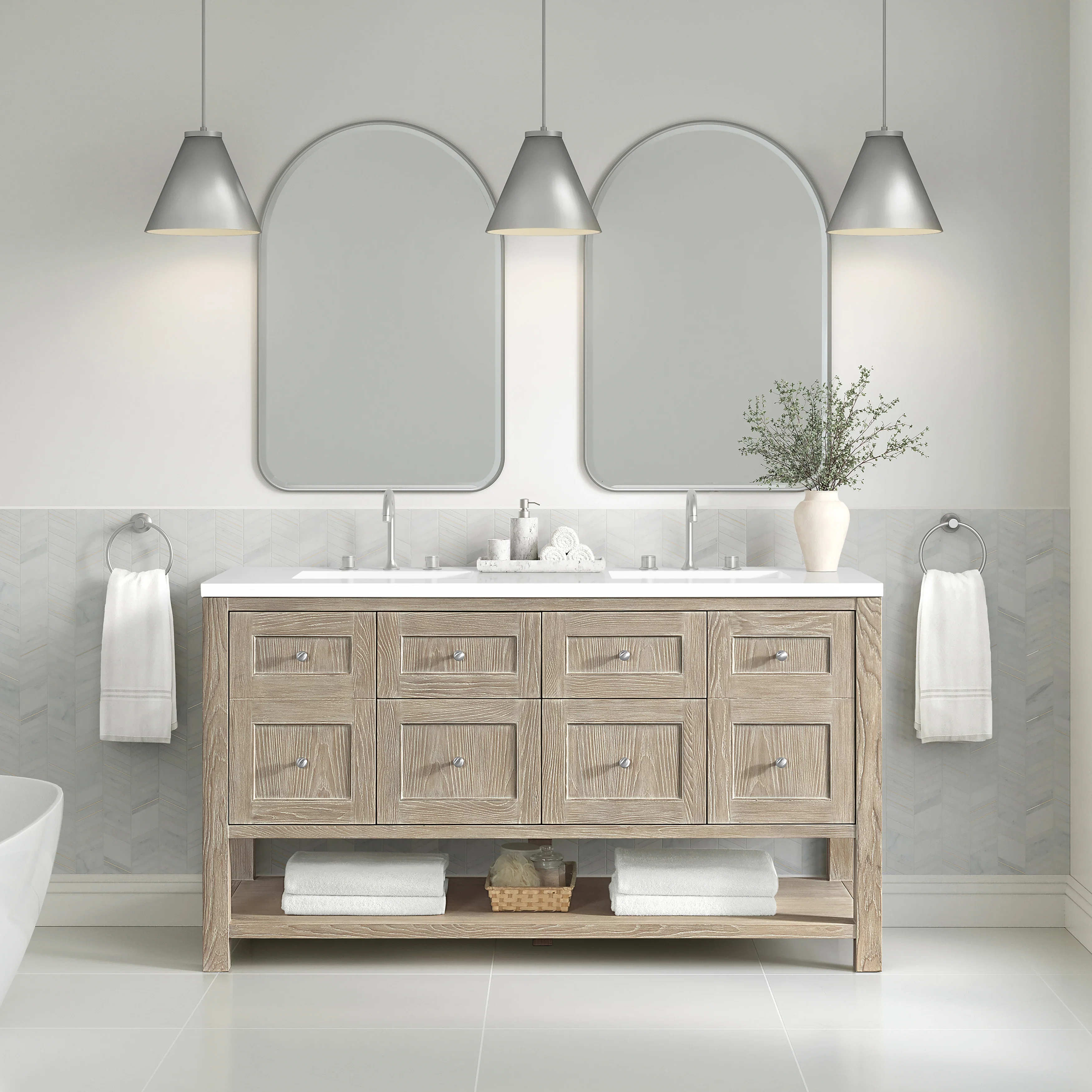 Rohe 24" Arched Mirror, Satin Nickel