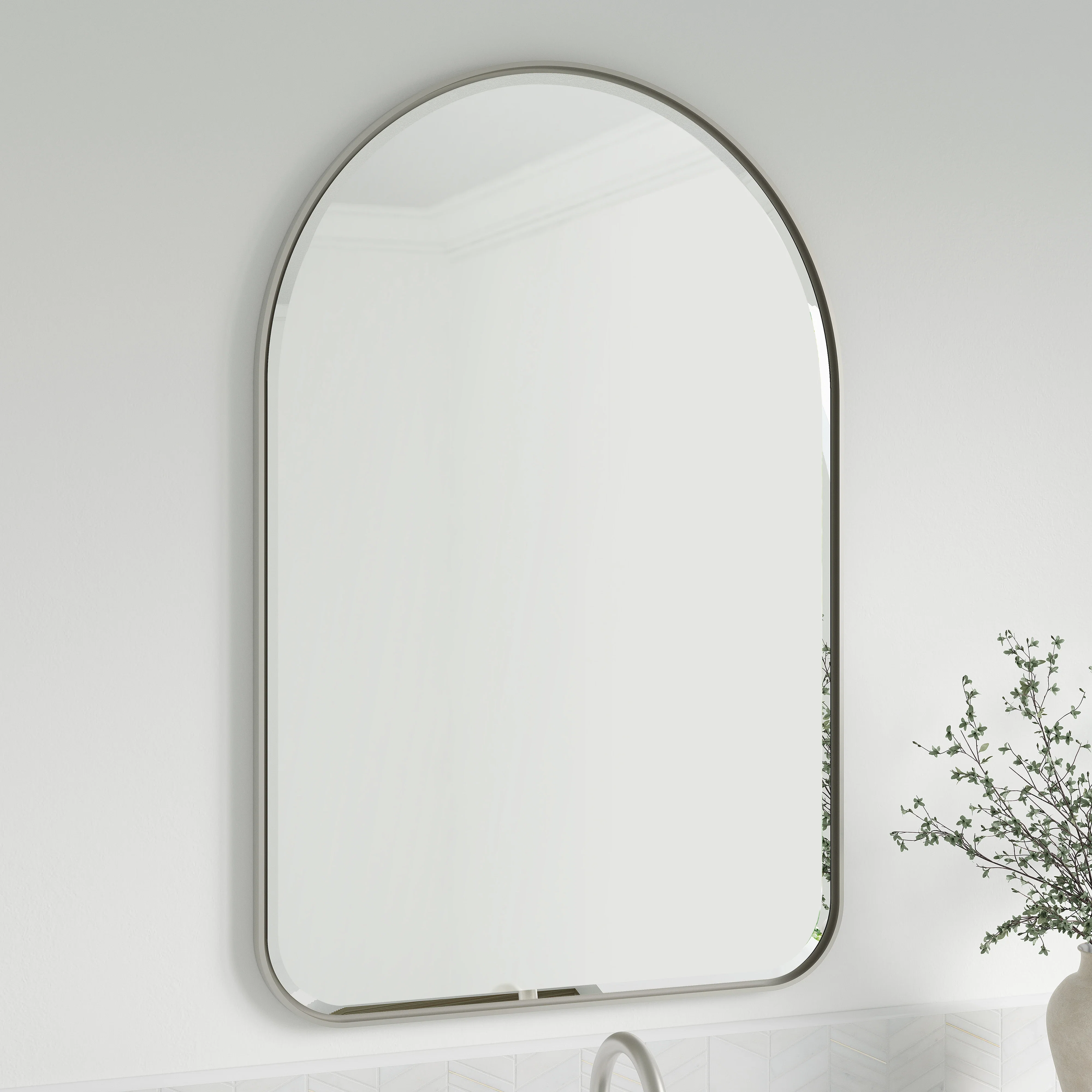 Rohe 24" Arched Mirror, Satin Nickel