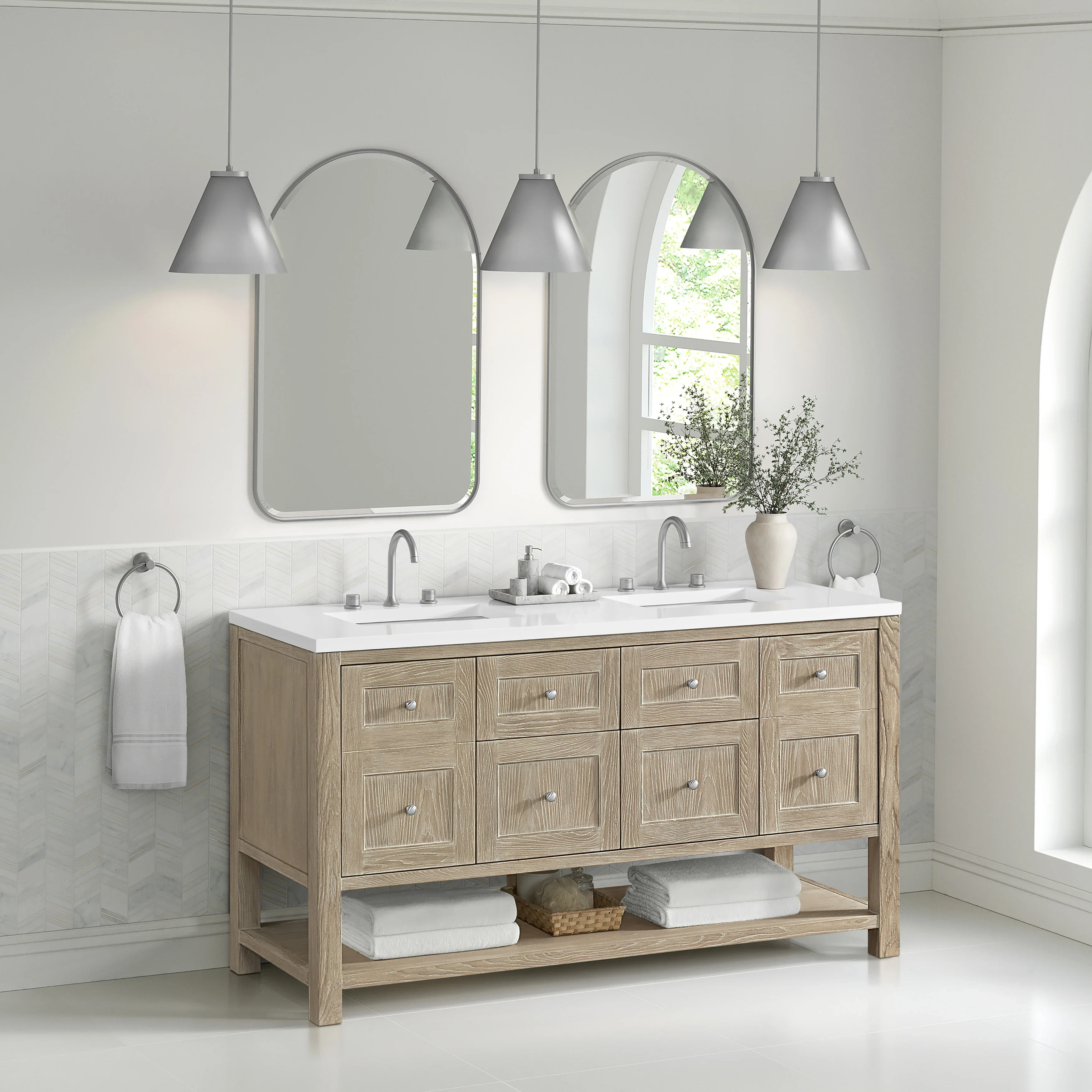 Rohe 24" Arched Mirror, Satin Nickel