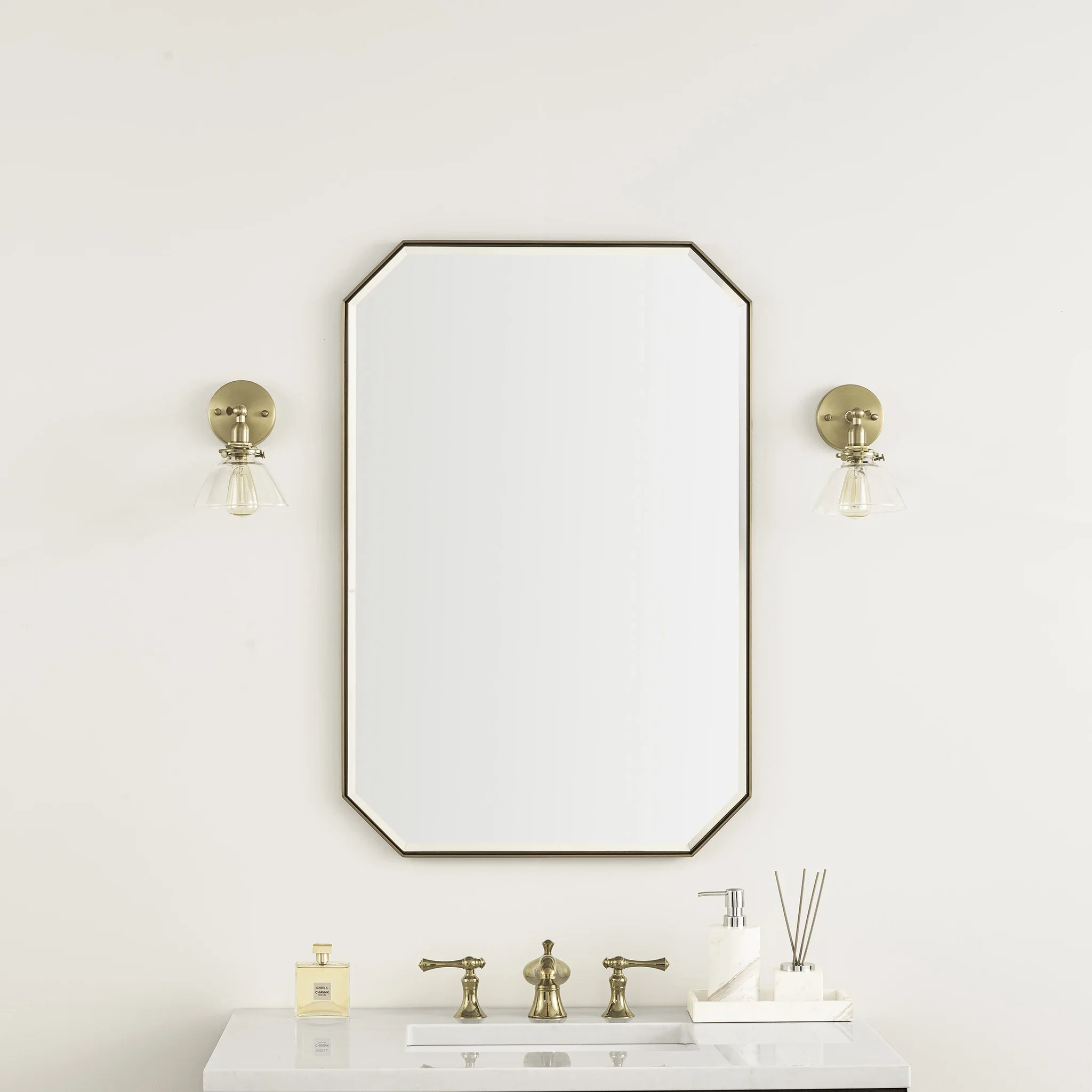Rohe 24" Octagonal Mirror, Champagne Brass