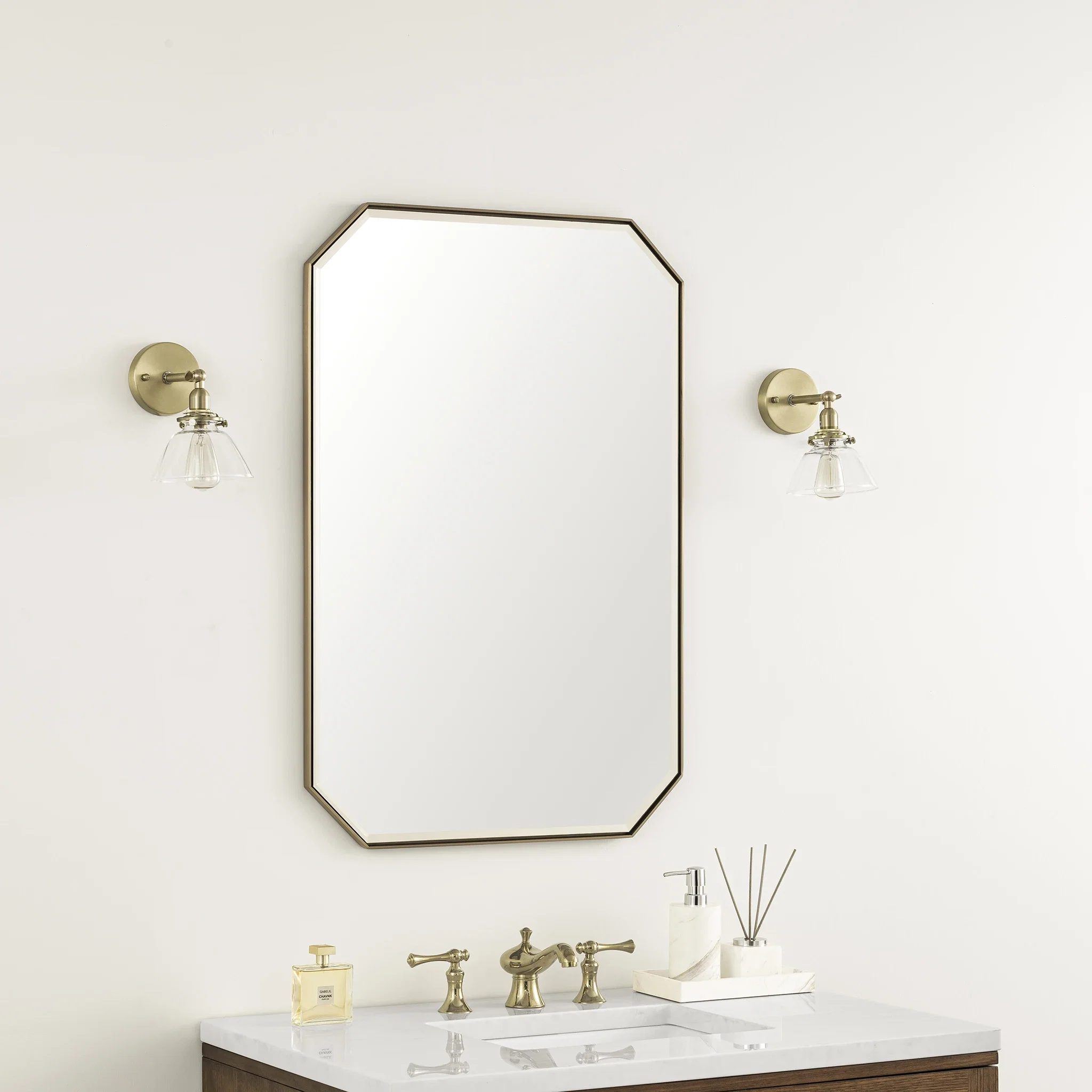 Rohe 24" Octagonal Mirror, Champagne Brass