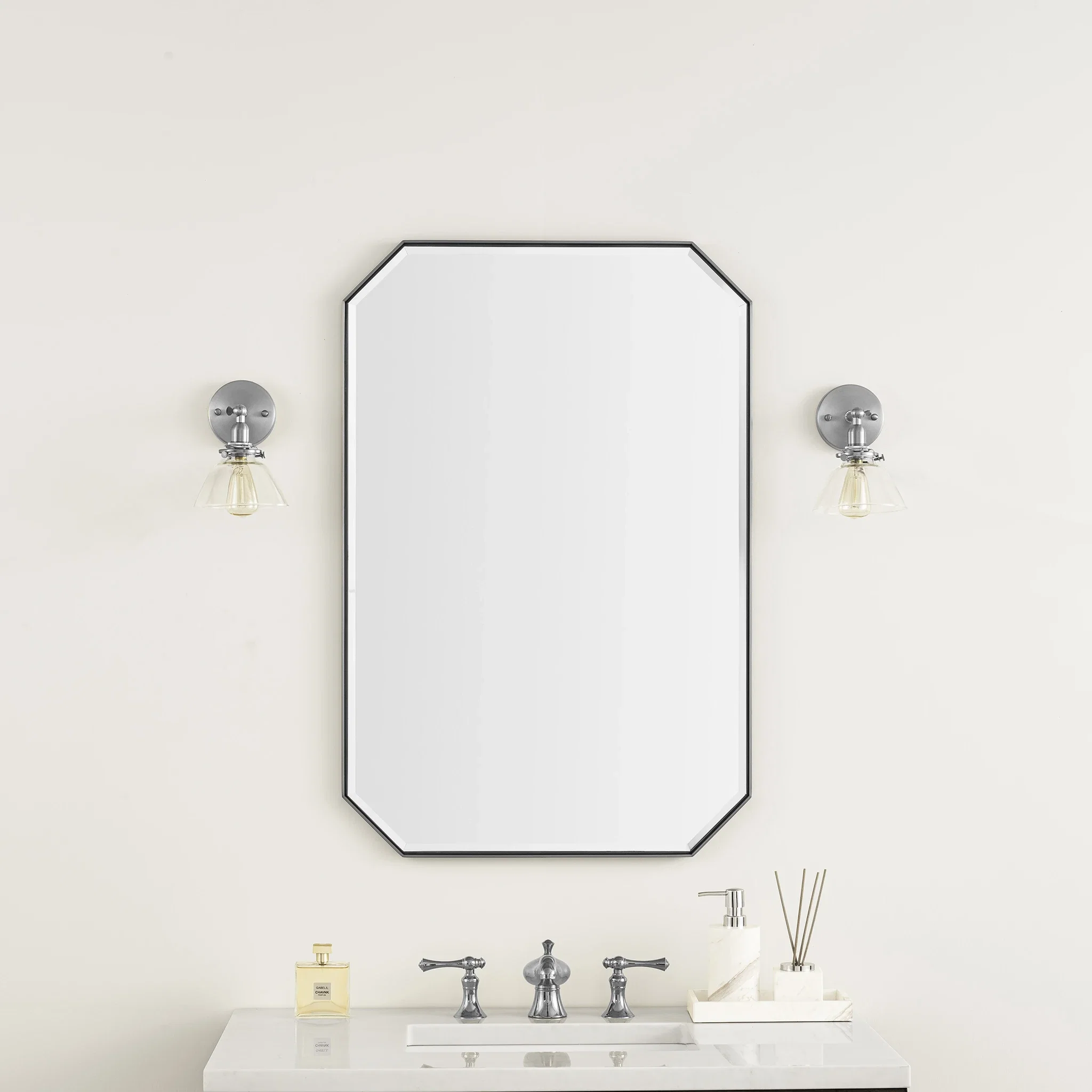 Rohe 24" Octagonal Mirror, Satin Nickel