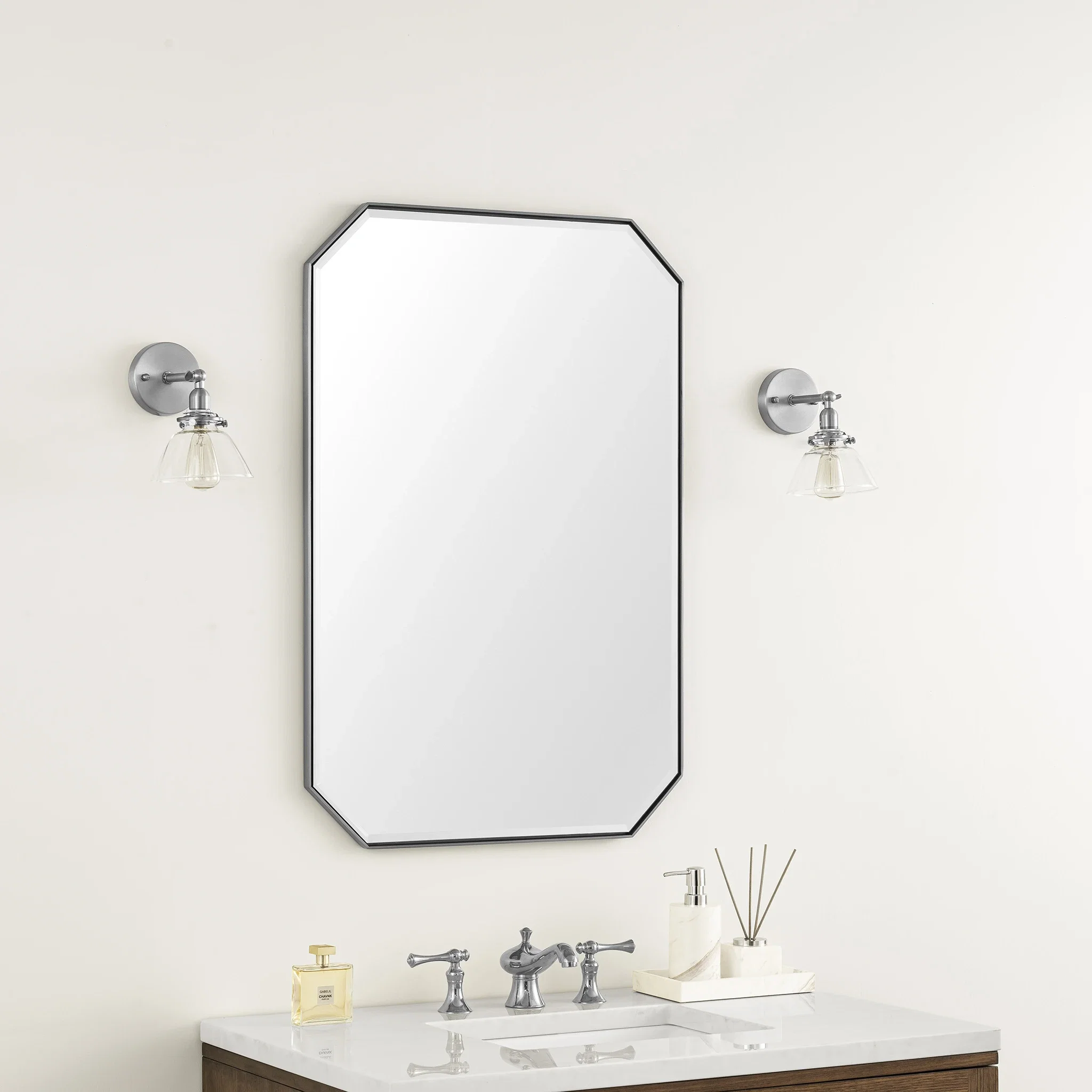 Rohe 24" Octagonal Mirror, Satin Nickel