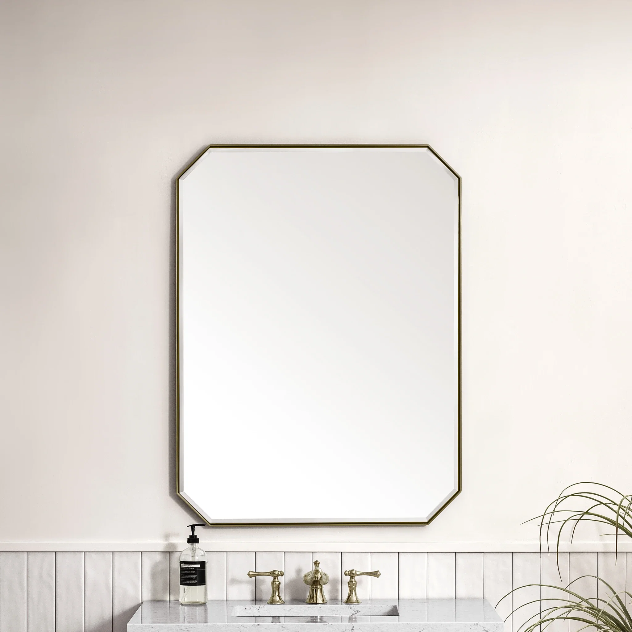 Rohe 30" Octagonal Mirror, Champagne Brass
