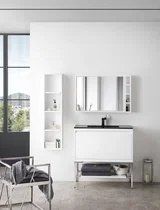 Milan 35.4" Square Cube Mirror, Glossy White