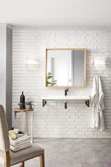 Milan 35.4" Square Cube Mirror, Natural Ash
