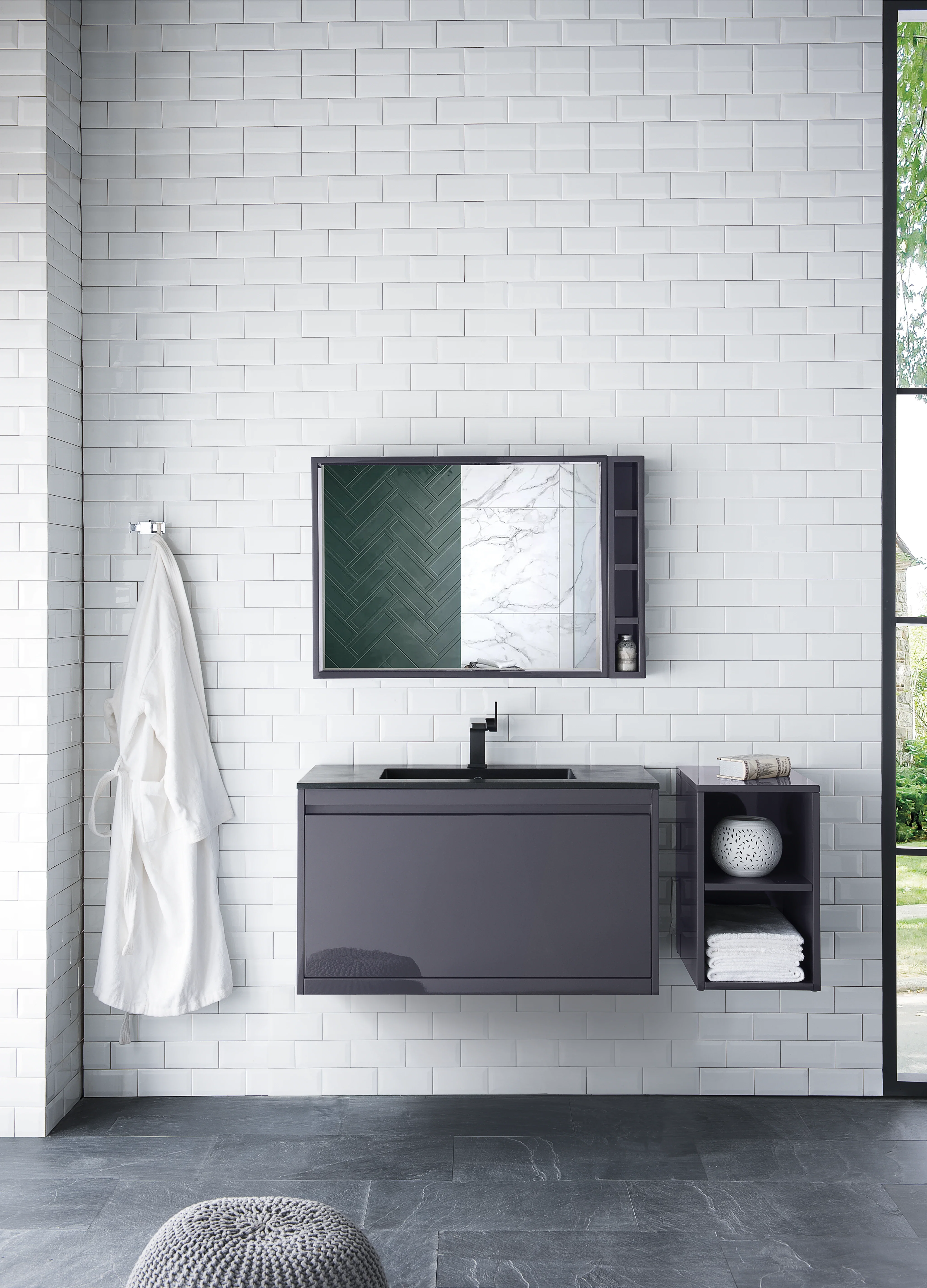 Milan 12" Storage Cabinet (Short), Modern Grey Glossy