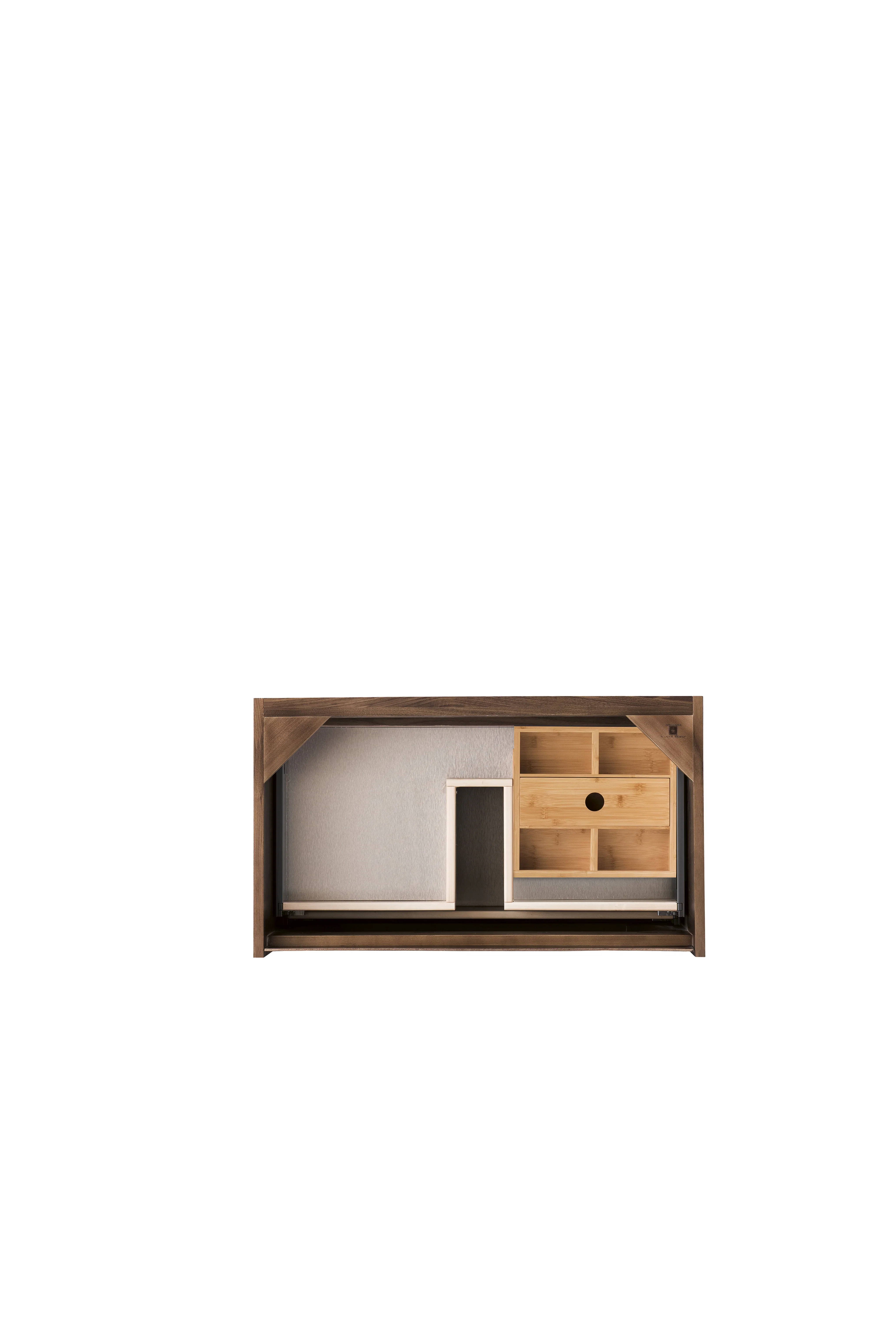 Mantova 31.5" Single Vanity Cabinet, Mid-Century Walnut, Champagne Brass Base