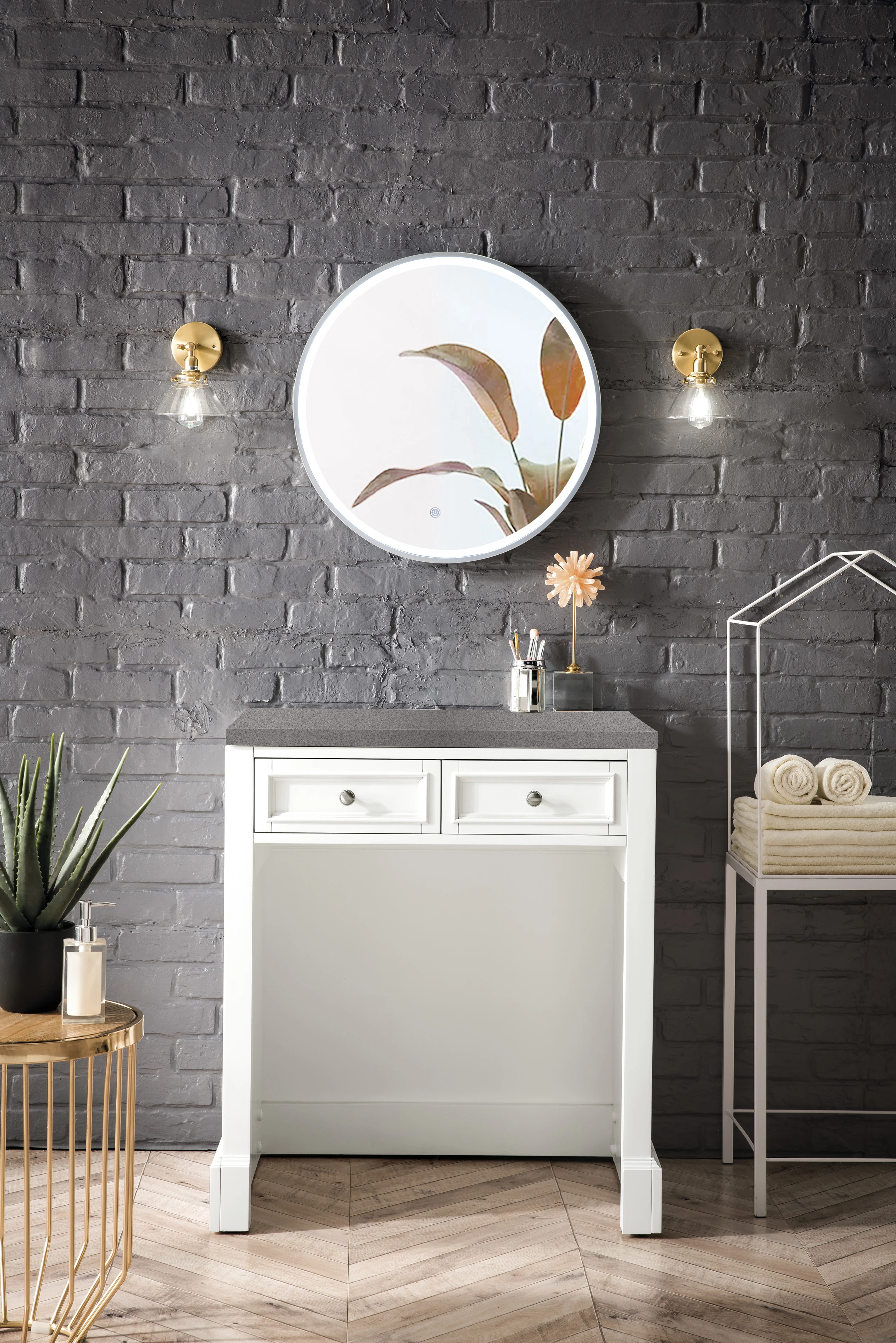 De Soto 30" Countertop Unit, Bright White w/ 3 CM Grey Expo Silestone Top